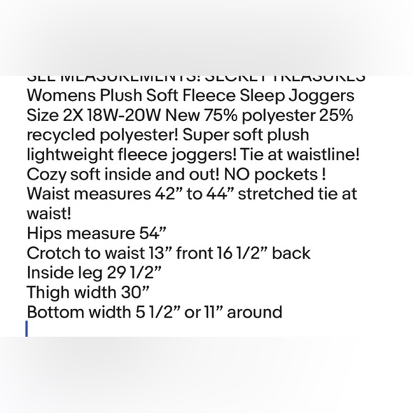 SECRET TREASURES Womens Plush Soft Fleece Sleep Joggers Size 2X 18W-20W New - Picture 6 of 6